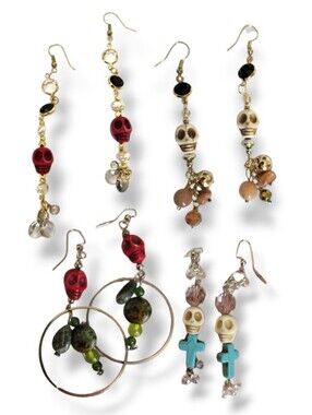 Skull Earrings Black Crystals Cross Whimsigoth Gothic BUNDLE Dangle Chandelier